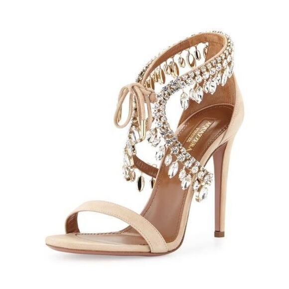 Aquazzura Milla Jewel 105 Suede Nude - Picture 2 of 14